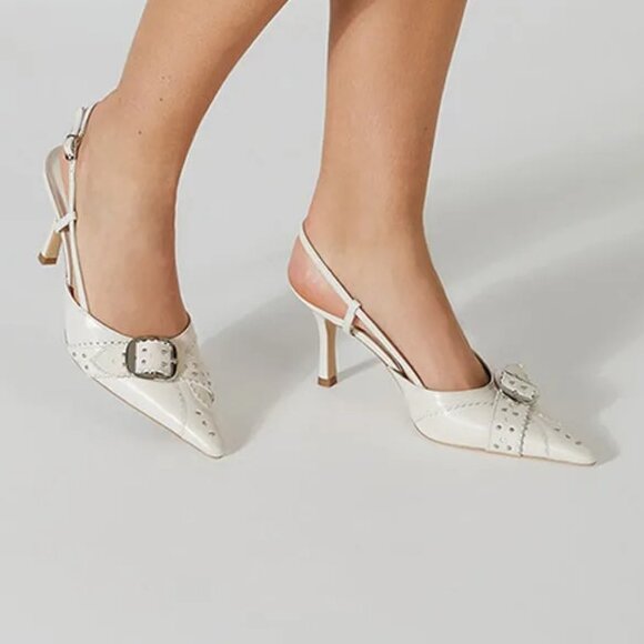 New Tony Bianco Sadie Slingback Heel in Bone Venice leather mid kitten pointed - Picture 1 of 10